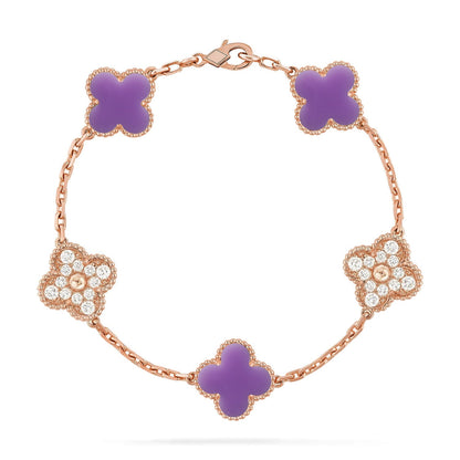 [LunaMar]LUCKY CLOVER 5-MOTIF BRACELET - LAVENDER COLLECTION