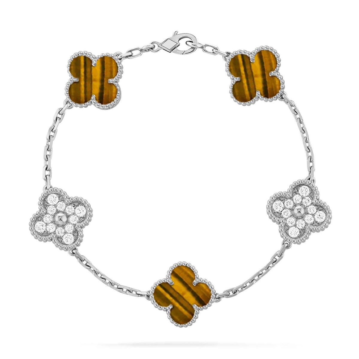 [LunaMar]LUCKY CLOVER 5-MOTIF BRACELET -  TIGER’S EYE COLLECTION