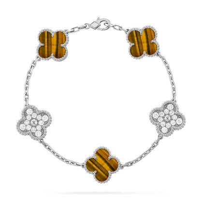 [LunaMar]LUCKY CLOVER 5-MOTIF BRACELET -  TIGER’S EYE COLLECTION