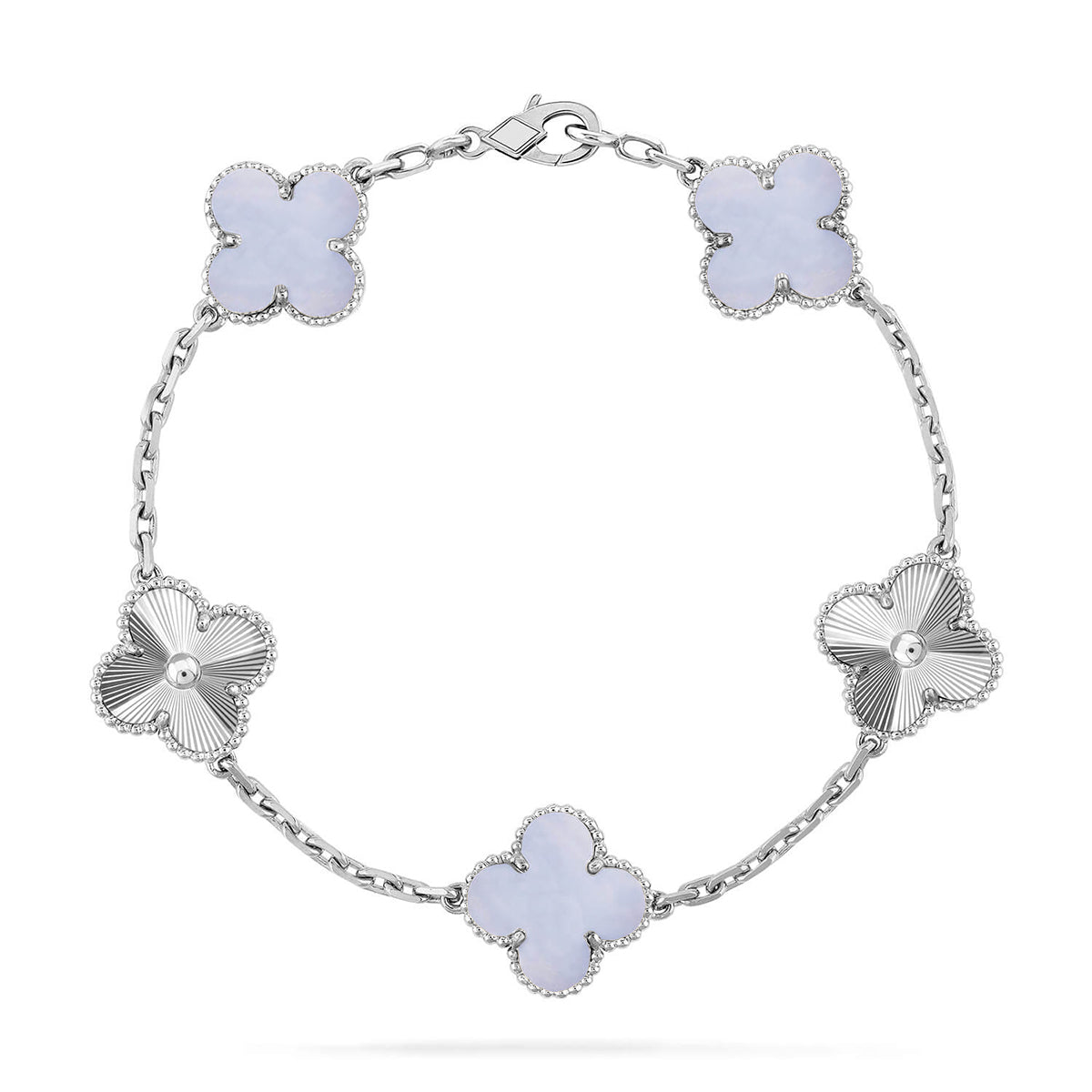 [LunaMar]LUCKY CLOVER 5-MOTIF BRACELET - PURPLE CHALCEDONY COLLECTION