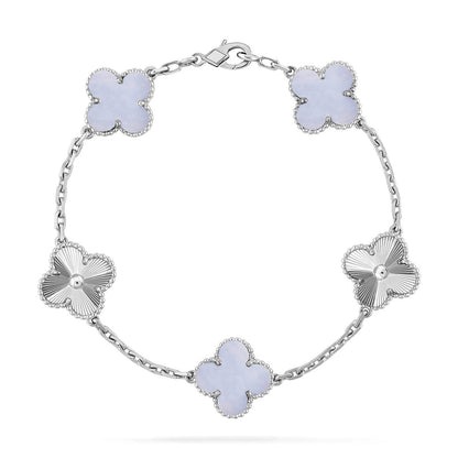 [LunaMar]LUCKY CLOVER 5-MOTIF BRACELET - PURPLE CHALCEDONY COLLECTION