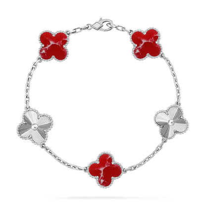 [LunaMar]LUCKY CLOVER 5-MOTIF BRACELET - RED LARIMAR COLLECTION
