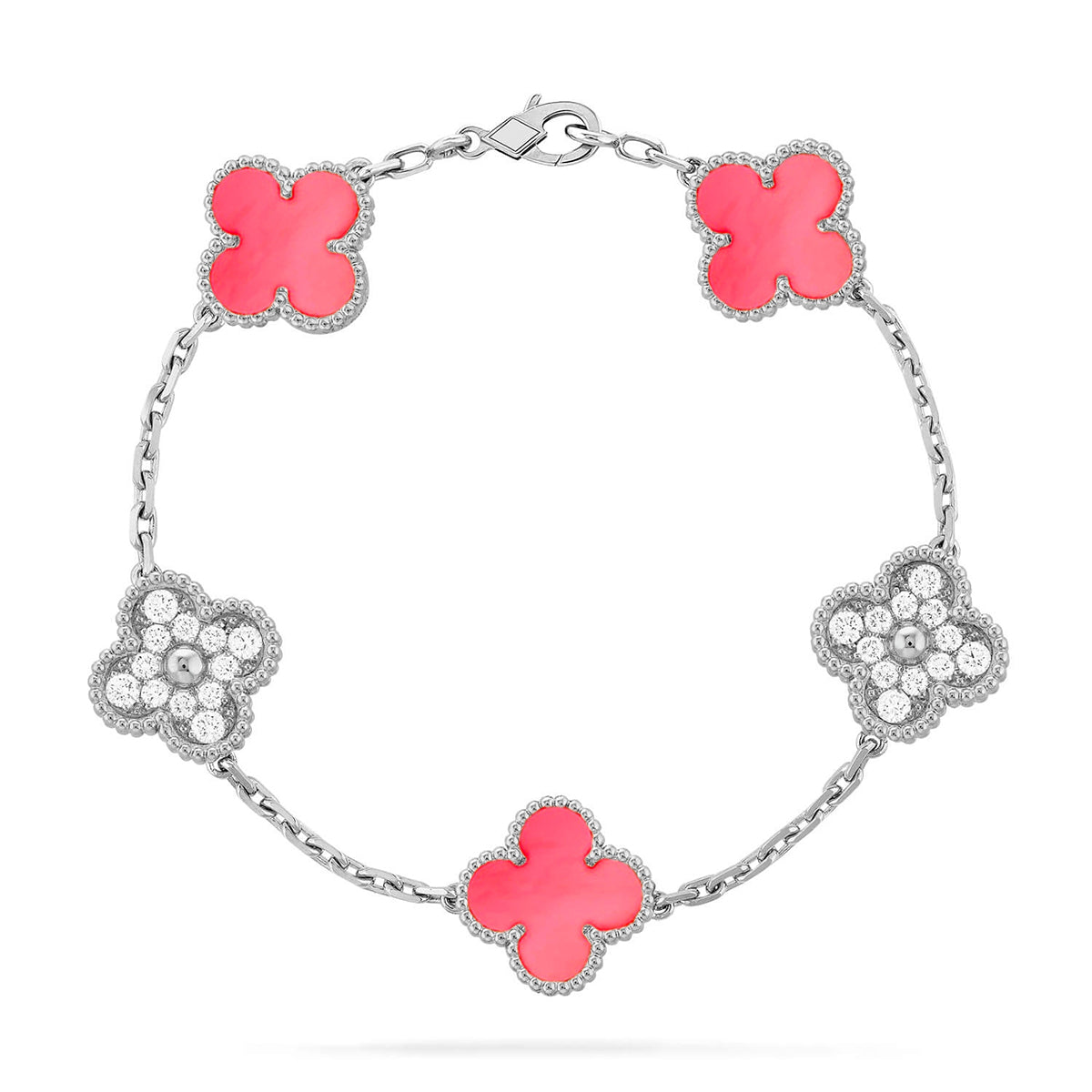 [LunaMar]LUCKY CLOVER 5-MOTIF BRACELET - PINK MOTHER-OF-PEARL COLLECTION