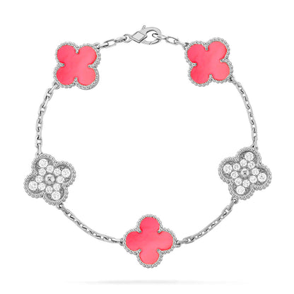 [LunaMar]LUCKY CLOVER 5-MOTIF BRACELET - PINK MOTHER-OF-PEARL COLLECTION