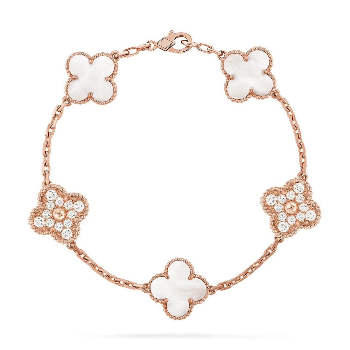 [LunaMar]LUCKY CLOVER 5-MOTIF BRACELET - WHITE MOTHER-OF-PEARL COLLECTION