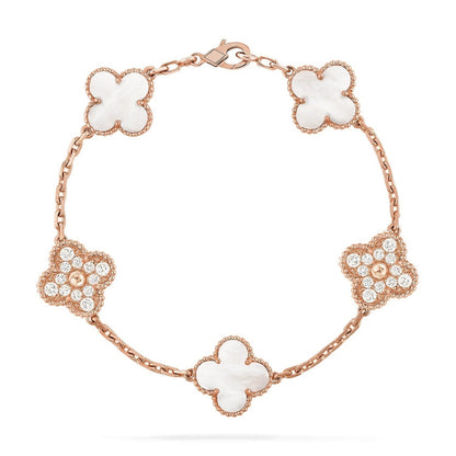 [LunaMar]LUCKY CLOVER 5-MOTIF BRACELET - WHITE MOTHER-OF-PEARL COLLECTION