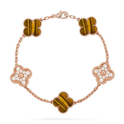 [LunaMar]LUCKY CLOVER 5-MOTIF BRACELET -  TIGER’S EYE COLLECTION
