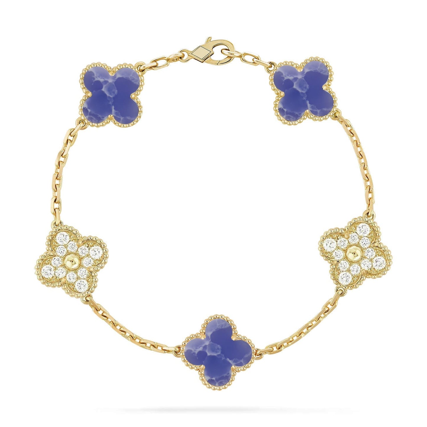 [LunaMar]LUCKY CLOVER 5-MOTIF BRACELET - BLUE LARIMAR COLLECTION