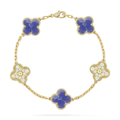 [LunaMar]LUCKY CLOVER 5-MOTIF BRACELET - BLUE LARIMAR COLLECTION