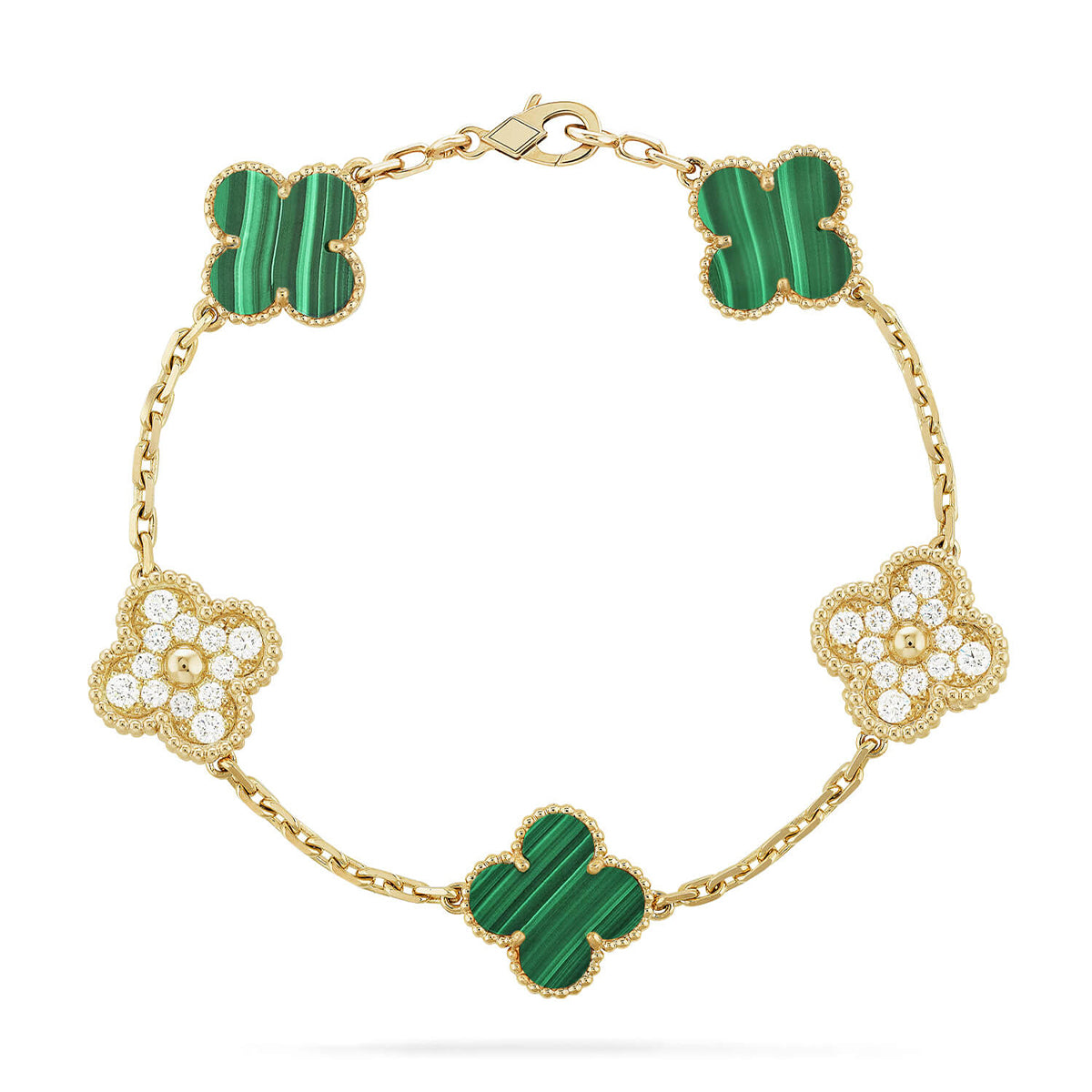 [LunaMar]LUCKY CLOVER 5-MOTIF BRACELET - MALACHITE COLLECTION