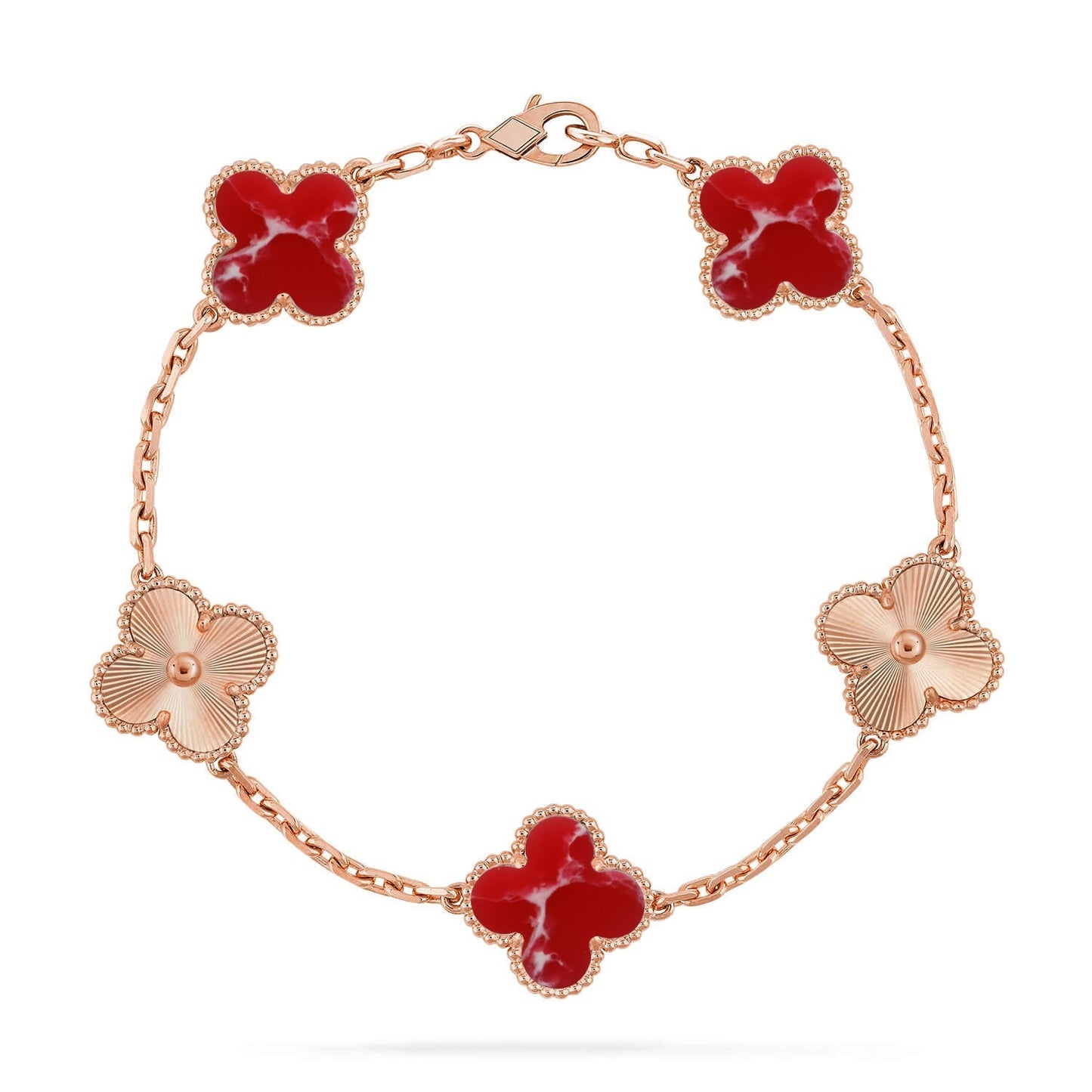 [LunaMar]LUCKY CLOVER 5-MOTIF BRACELET - RED LARIMAR COLLECTION