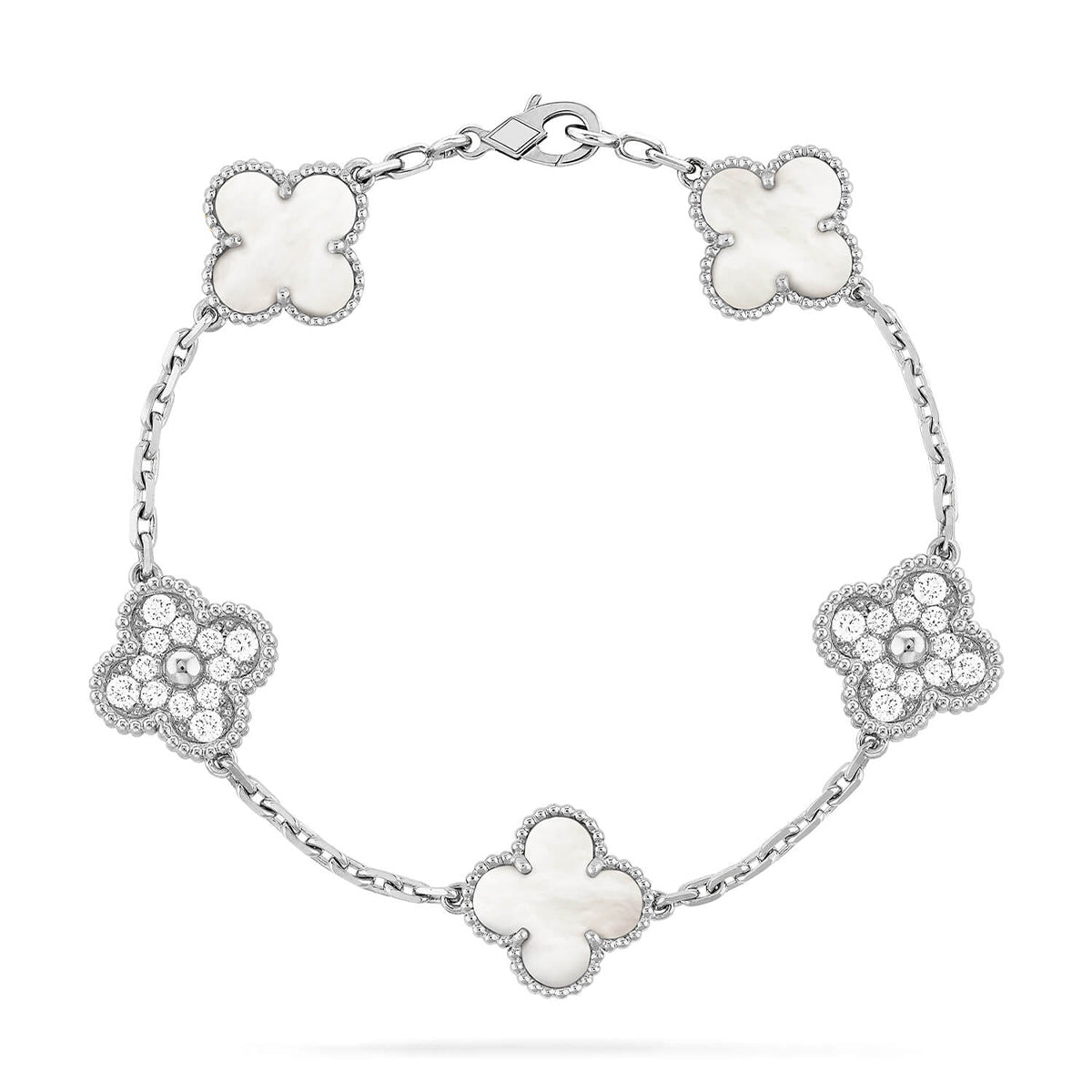 [LunaMar]LUCKY CLOVER 5-MOTIF BRACELET - WHITE MOTHER-OF-PEARL COLLECTION