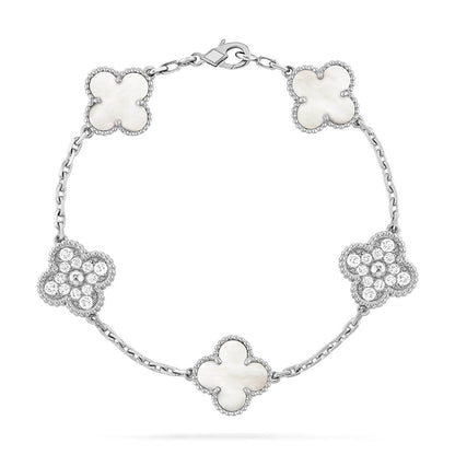 [LunaMar]LUCKY CLOVER 5-MOTIF BRACELET - WHITE MOTHER-OF-PEARL COLLECTION