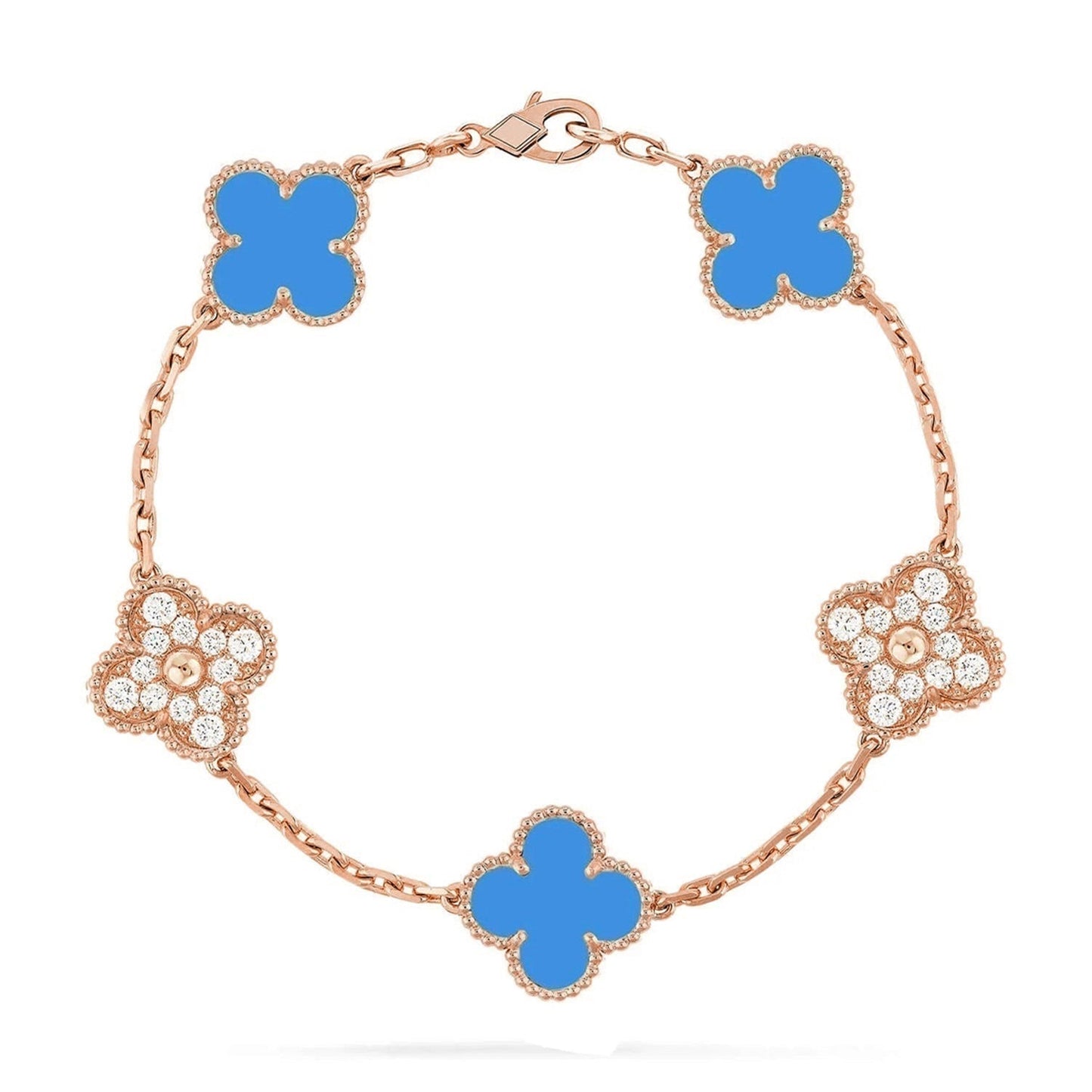 [LunaMar]LUCKY CLOVER 5-MOTIF BRACELET - BLUE AGATE COLLECTION