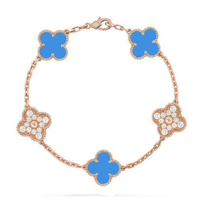 [LunaMar]LUCKY CLOVER 5-MOTIF BRACELET - BLUE AGATE COLLECTION