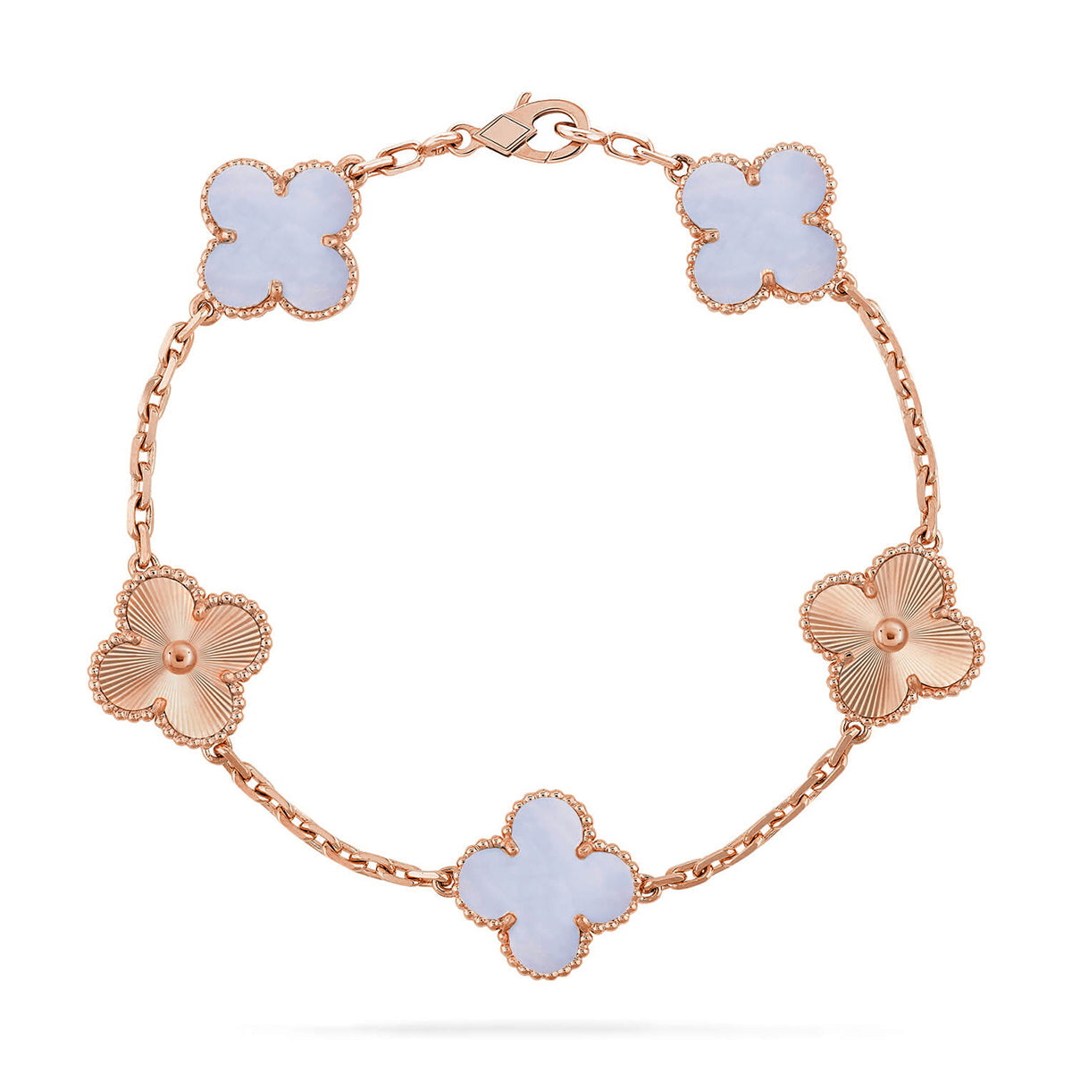[LunaMar]LUCKY CLOVER 5-MOTIF BRACELET - PURPLE CHALCEDONY COLLECTION