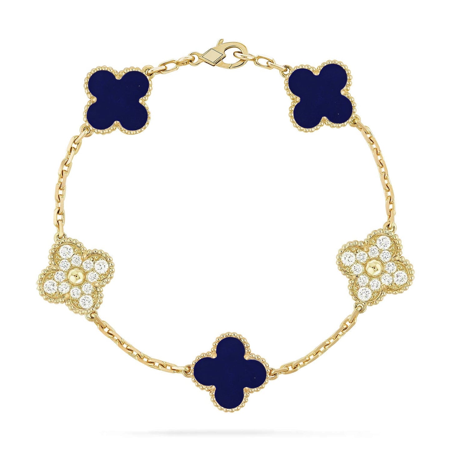 [LunaMar]LUCKY CLOVER 5-MOTIF BRACELET - LAPIS LAZULI COLLECTION