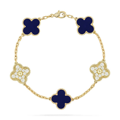 [LunaMar]LUCKY CLOVER 5-MOTIF BRACELET - LAPIS LAZULI COLLECTION
