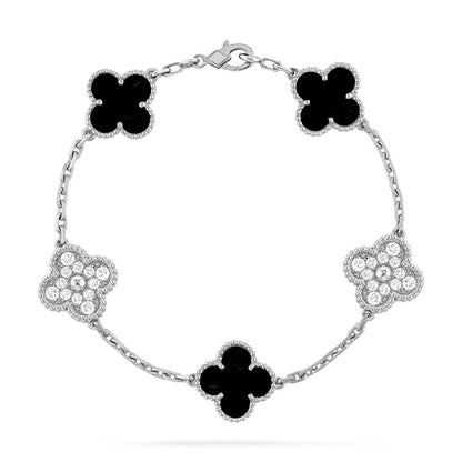 [LunaMar]LUCKY CLOVER 5-MOTIF BRACELET - BLACK OXNY COLLECTION
