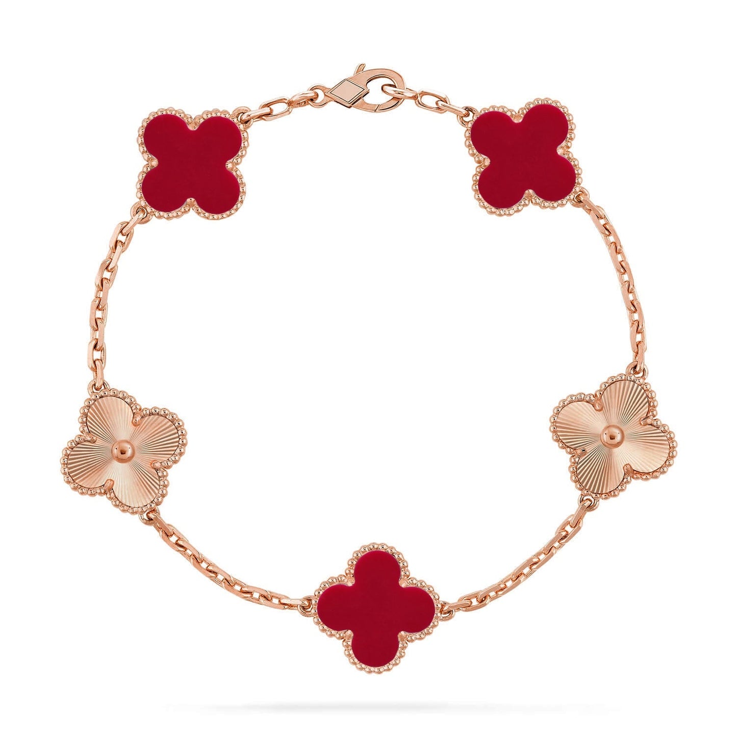 [LunaMar]LUCKY CLOVER 5-MOTIF BRACELET - RED CARNELIAN COLLECTION