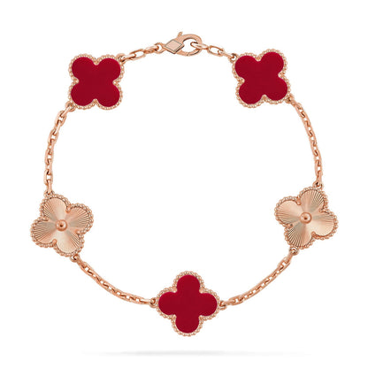 [LunaMar]LUCKY CLOVER 5-MOTIF BRACELET - RED CARNELIAN COLLECTION