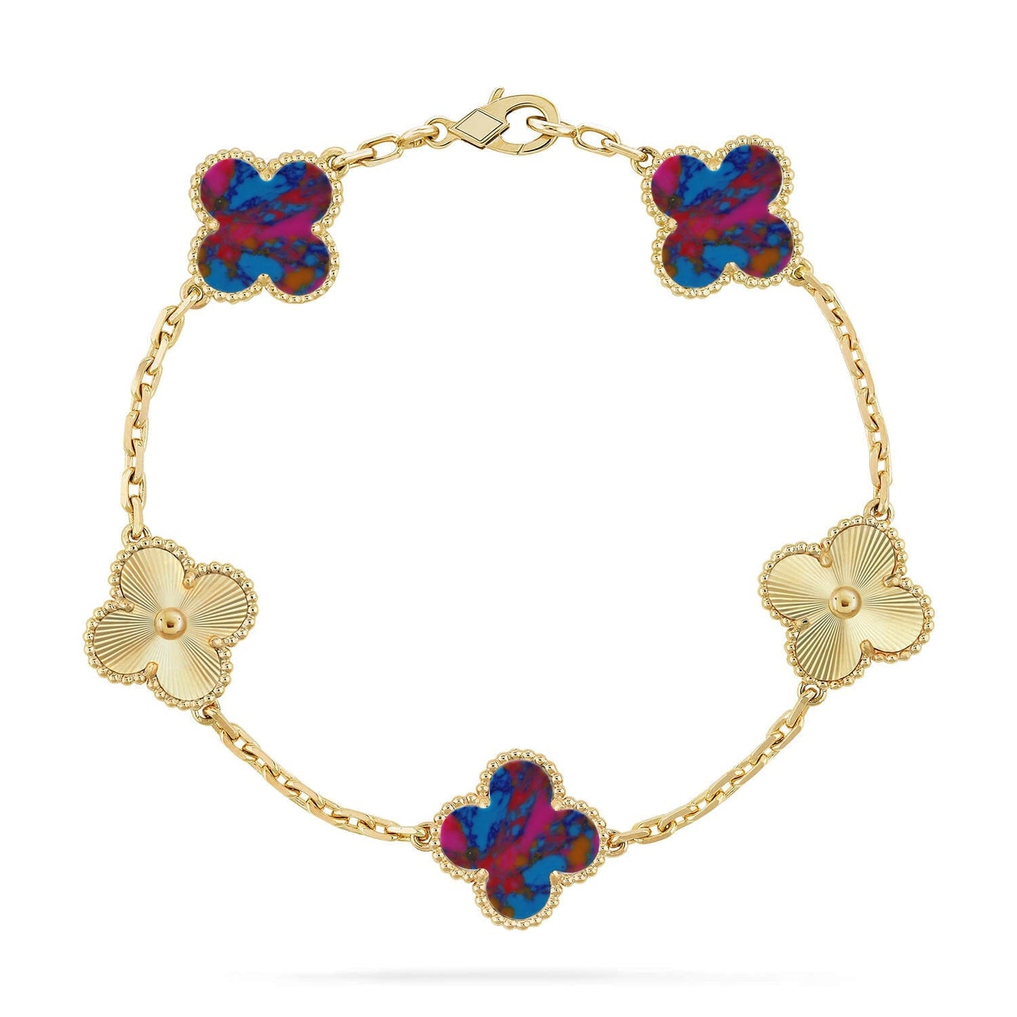[LunaMar]LUCKY CLOVER 5-MOTIF BRACELET - MULTI-GEM COLLECTION