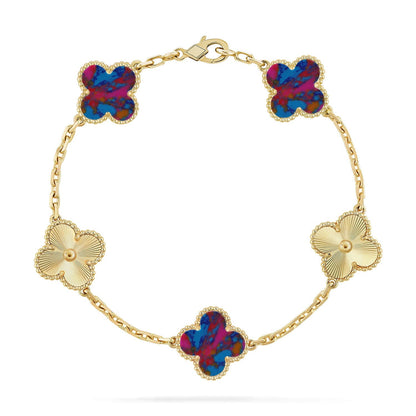 [LunaMar]LUCKY CLOVER 5-MOTIF BRACELET - MULTI-GEM COLLECTION