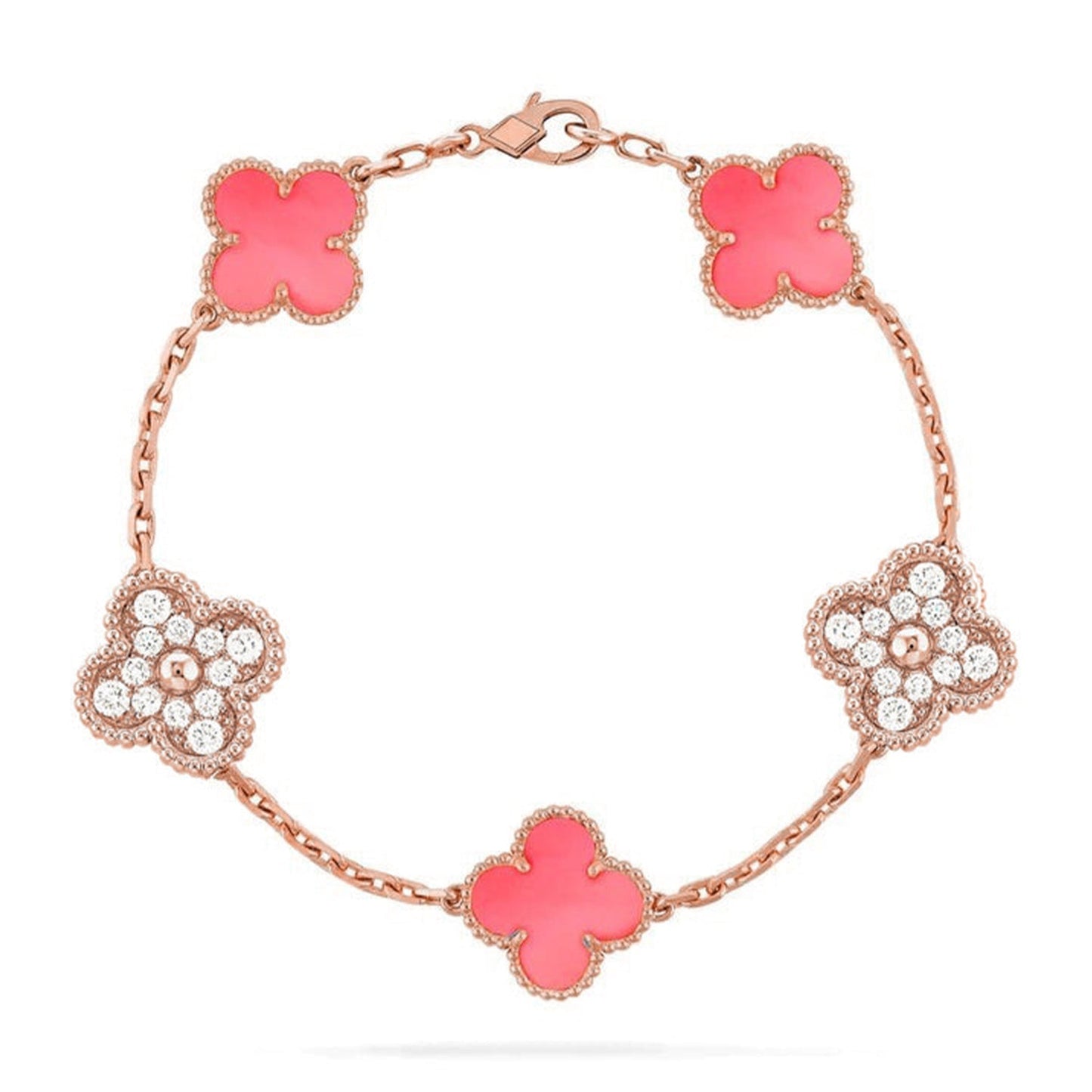 [LunaMar]LUCKY CLOVER 5-MOTIF BRACELET - PINK MOTHER-OF-PEARL COLLECTION
