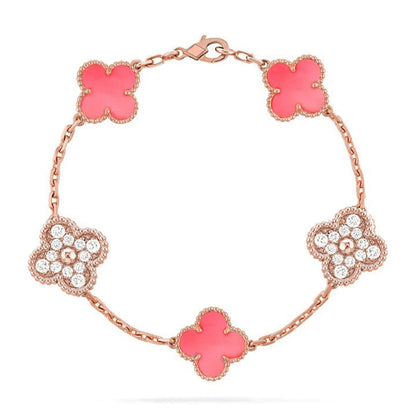 [LunaMar]LUCKY CLOVER 5-MOTIF BRACELET - PINK MOTHER-OF-PEARL COLLECTION
