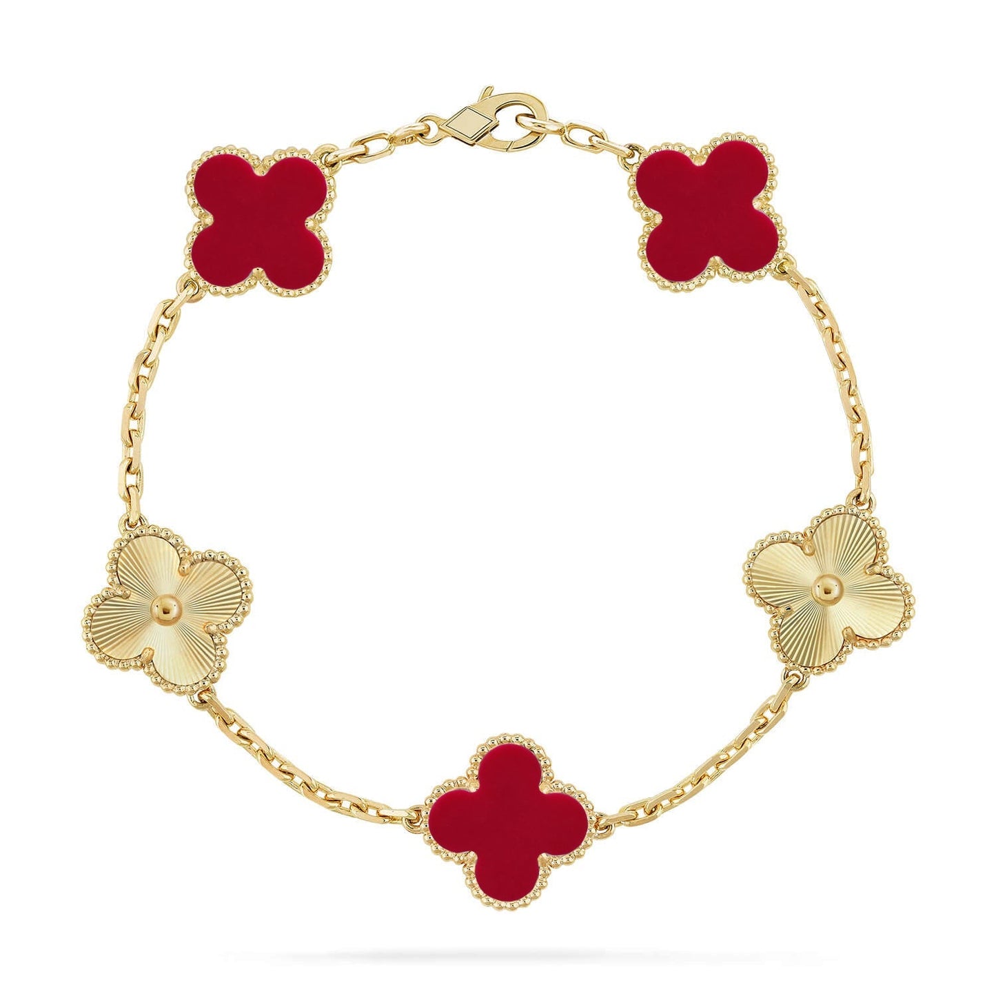 [LunaMar]LUCKY CLOVER 5-MOTIF BRACELET - RED CARNELIAN COLLECTION