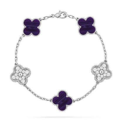 [LunaMar]LUCKY CLOVER 5-MOTIF BRACELET - CHAROITE COLLECTION