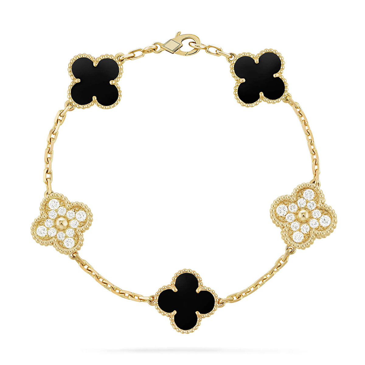 [LunaMar]LUCKY CLOVER 5-MOTIF BRACELET - BLACK OXNY COLLECTION
