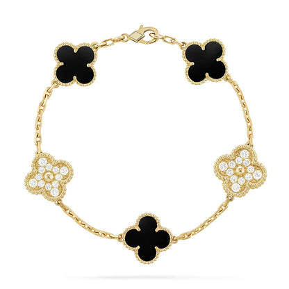 [LunaMar]LUCKY CLOVER 5-MOTIF BRACELET - BLACK OXNY COLLECTION