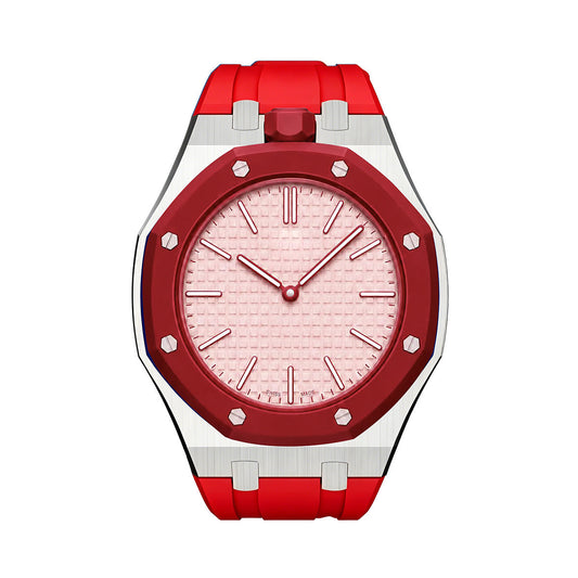 [LunaMar]OAK POP ORANGE-RED STEEL SILICONE STRAP