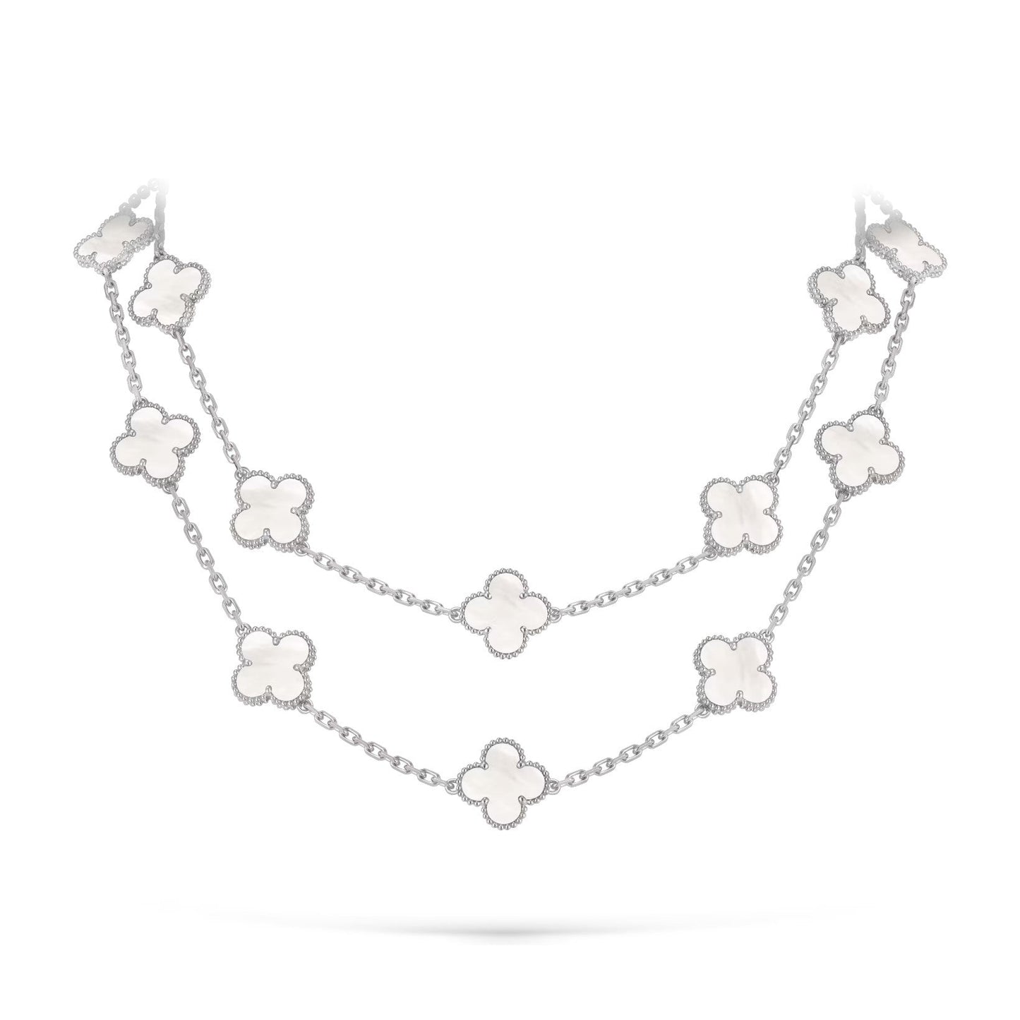 [LunaMar]CLASSIC 20-MOTIF LUCKY CLOVER LONG NECKLACE WHITE GOLD COLLECTION