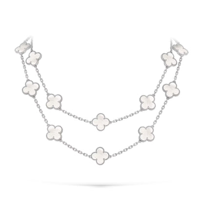 [LunaMar]CLASSIC 20-MOTIF LUCKY CLOVER LONG NECKLACE WHITE GOLD COLLECTION