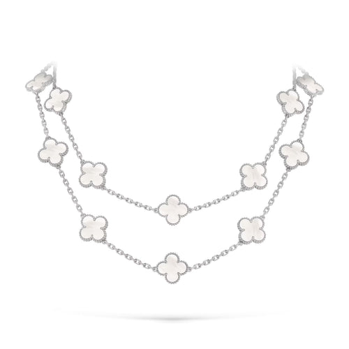 [LunaMar]CLASSIC 20-MOTIF LUCKY CLOVER LONG NECKLACE WHITE GOLD COLLECTION