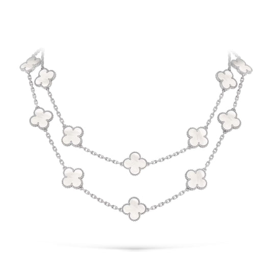 [LunaMar]CLASSIC 20-MOTIF LUCKY CLOVER LONG NECKLACE WHITE GOLD COLLECTION
