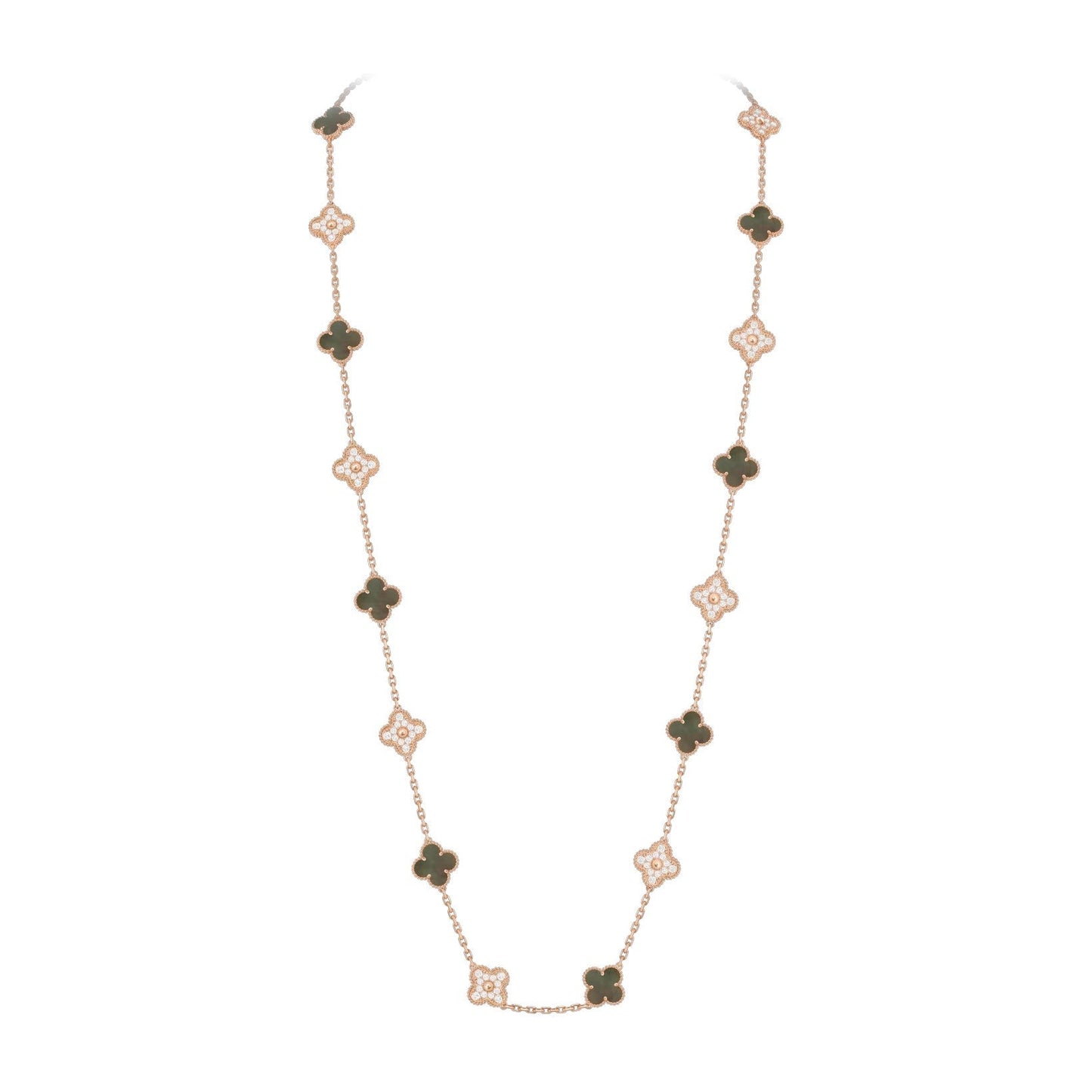 [LunaMar]CLASSIC 20-MOTIF LUCKY CLOVER LONG NECKLACE ROSE GOLD COLLECTION