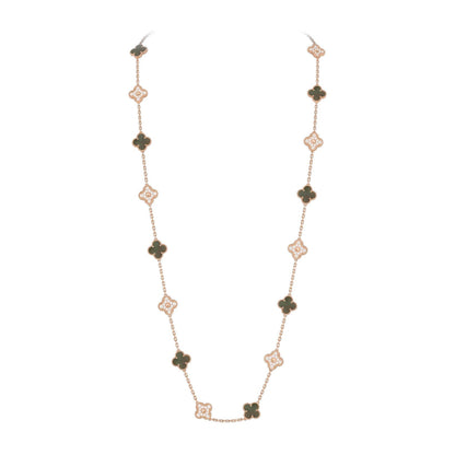 [LunaMar]CLASSIC 20-MOTIF LUCKY CLOVER LONG NECKLACE ROSE GOLD COLLECTION