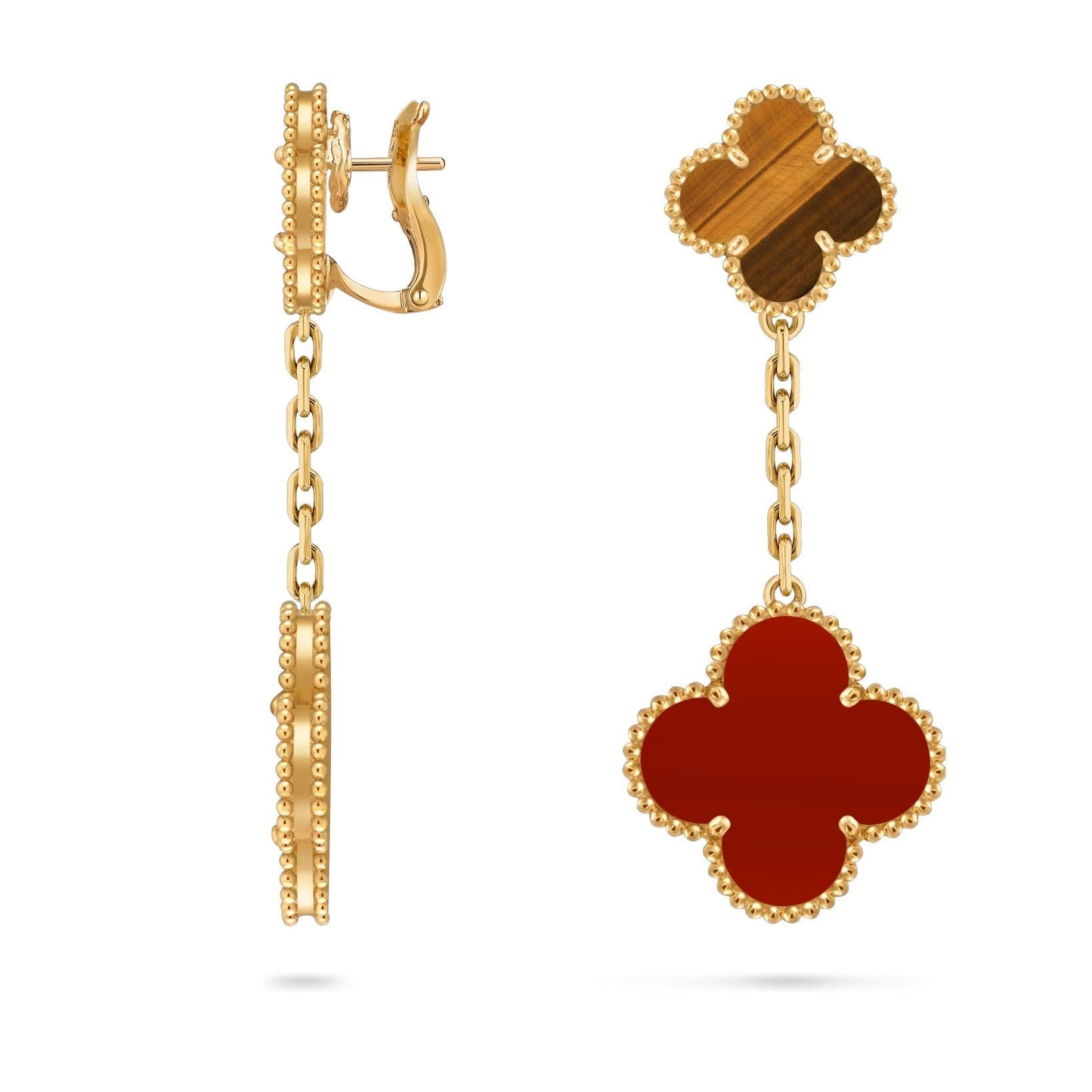 [LunaMar]CLOVER DUAL-MOTIF STATEMENT STUD EARRINGS - DOUBLE-CHARM COLLECTION