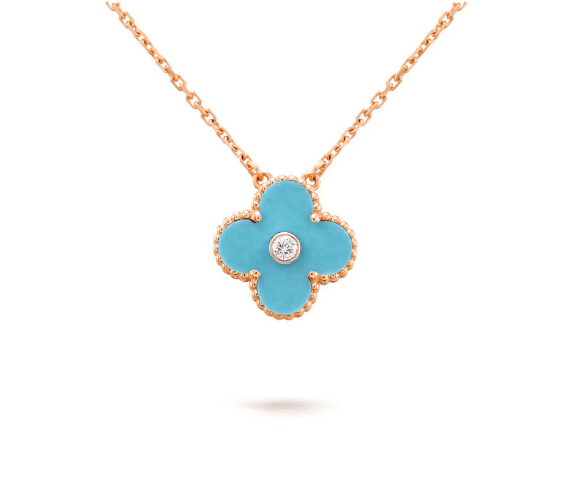 [LunaMar]15MM CLOVER FLOWER DIAMOND PENDANT NECKLACE COLLECTION