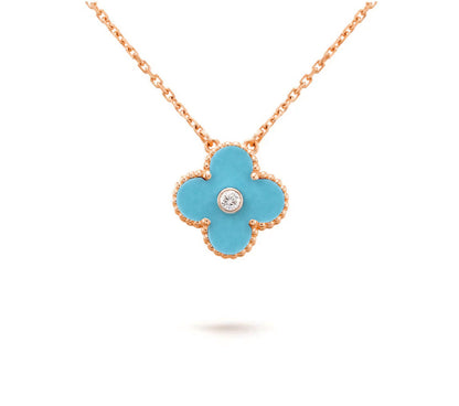 [LunaMar]15MM CLOVER FLOWER DIAMOND PENDANT NECKLACE COLLECTION
