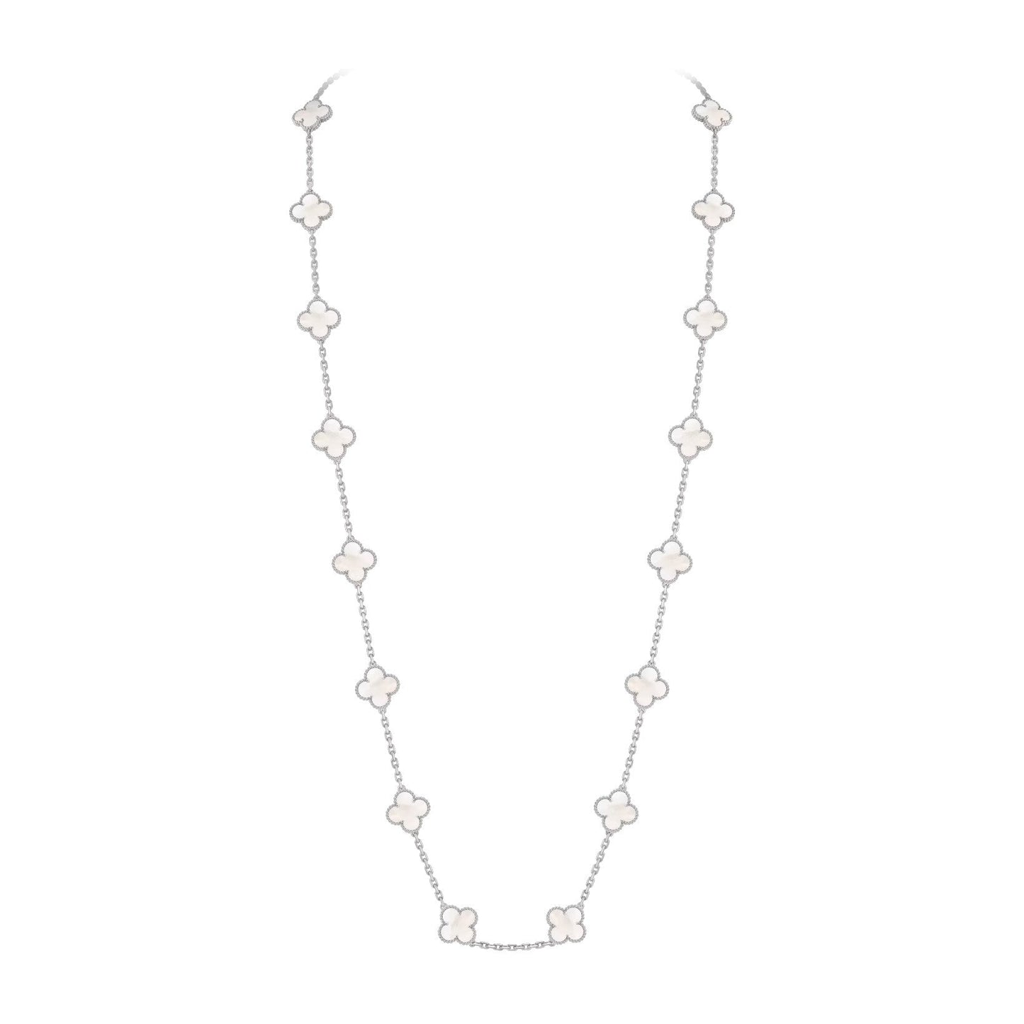 [LunaMar]CLASSIC 20-MOTIF LUCKY CLOVER LONG NECKLACE WHITE GOLD COLLECTION