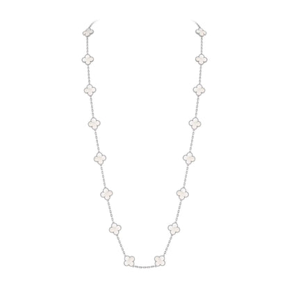 [LunaMar]CLASSIC 20-MOTIF LUCKY CLOVER LONG NECKLACE WHITE GOLD COLLECTION