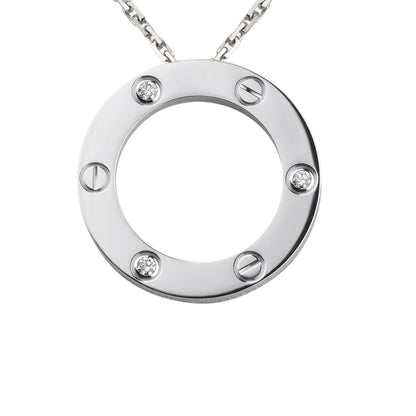 [LunaMar]LOVE LARGE CIRCULAR PENDANT 3-DIAMOND NECKLACE