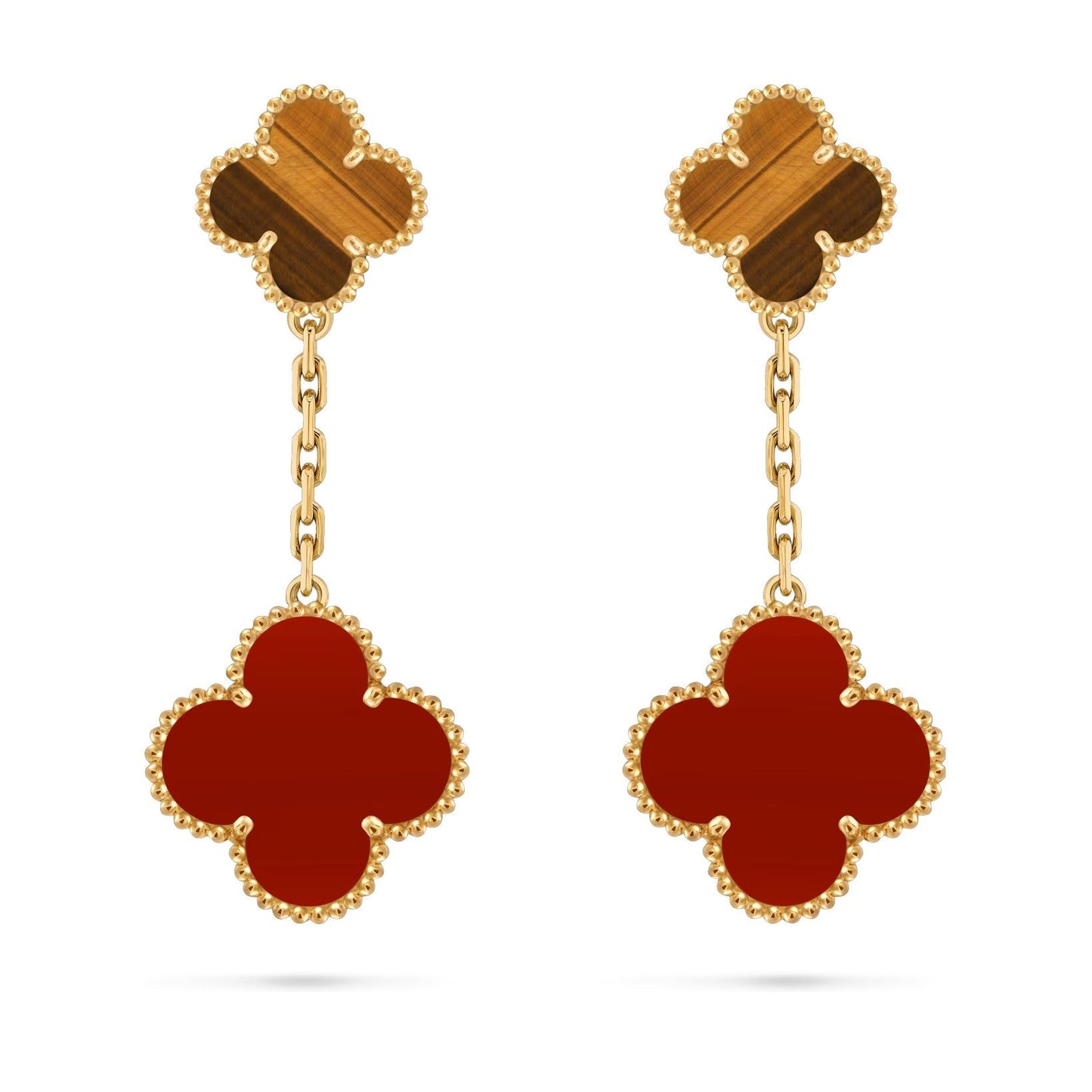 [LunaMar]CLOVER DUAL-MOTIF STATEMENT STUD EARRINGS - DOUBLE-CHARM COLLECTION