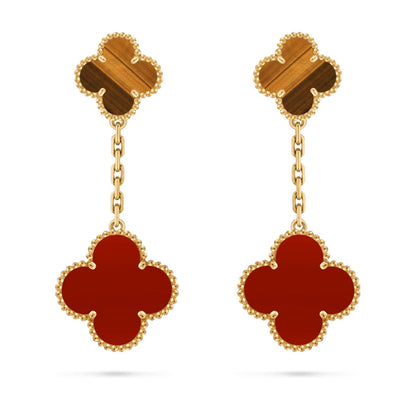 [LunaMar]CLOVER DUAL-MOTIF STATEMENT STUD EARRINGS - DOUBLE-CHARM COLLECTION