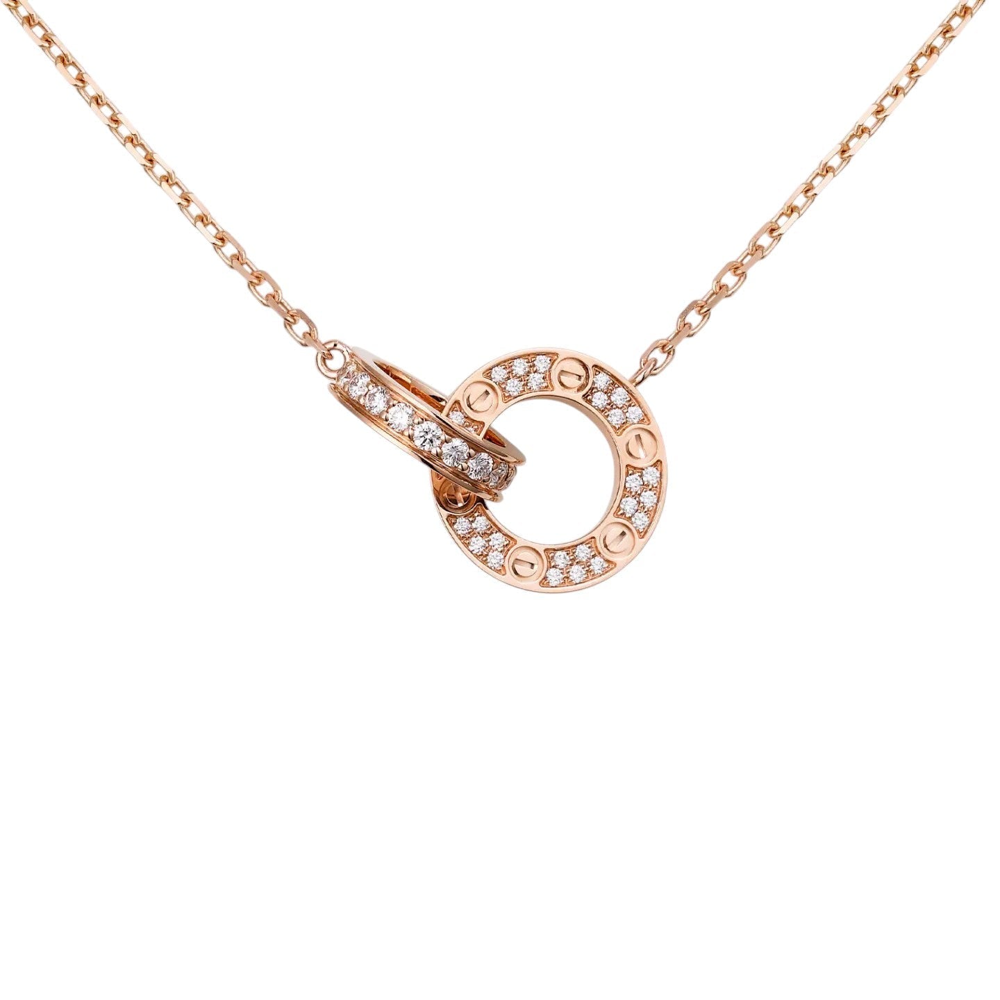 [LunaMar]LOVE DOUBLE-RING PENDANT FULL-PAVÉ NECKLACE