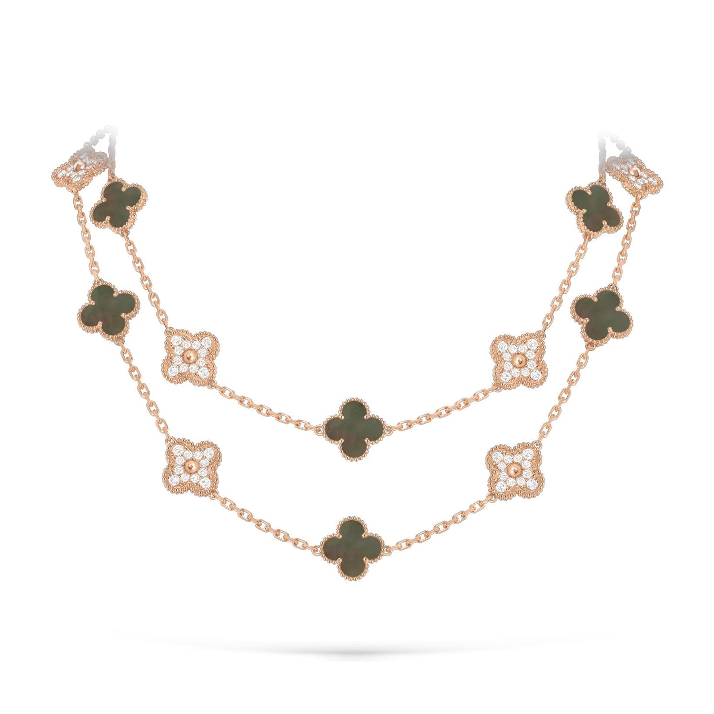 [LunaMar]CLASSIC 20-MOTIF LUCKY CLOVER LONG NECKLACE ROSE GOLD COLLECTION